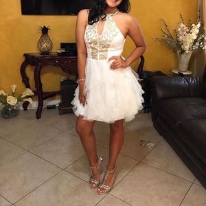 Prom/Homecoming White and Gold Dress